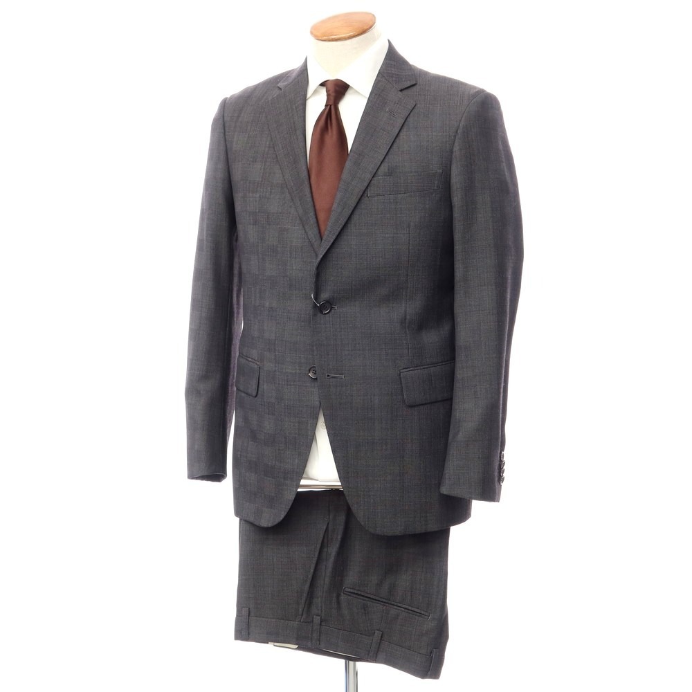 【中古】グローバルスタイル GLOBAL STYLE ウールポリエステル チェック 2B セットアップ スーツ グレー【サイズM位】