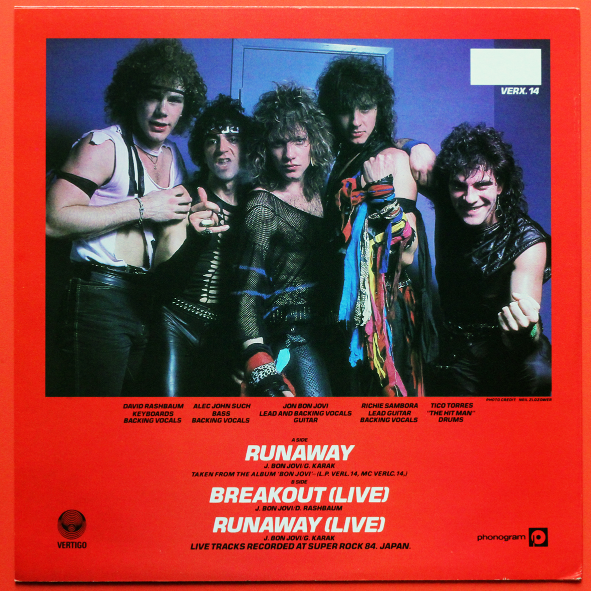 ◆ヴァーティゴ/英国盤12’’◆Bon Jovi / ボン・ジョヴィ「Runaway（邦題：夜明けのランナウェイ）」Vertigo VERX 14/1984年/ハードロック_2