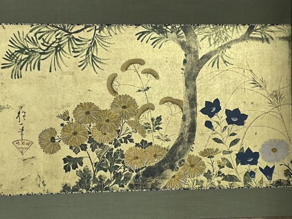 二曲屏風□酒井抱一□「槇秋草図屏風」□工芸画□ 二枚折屏風 大作 