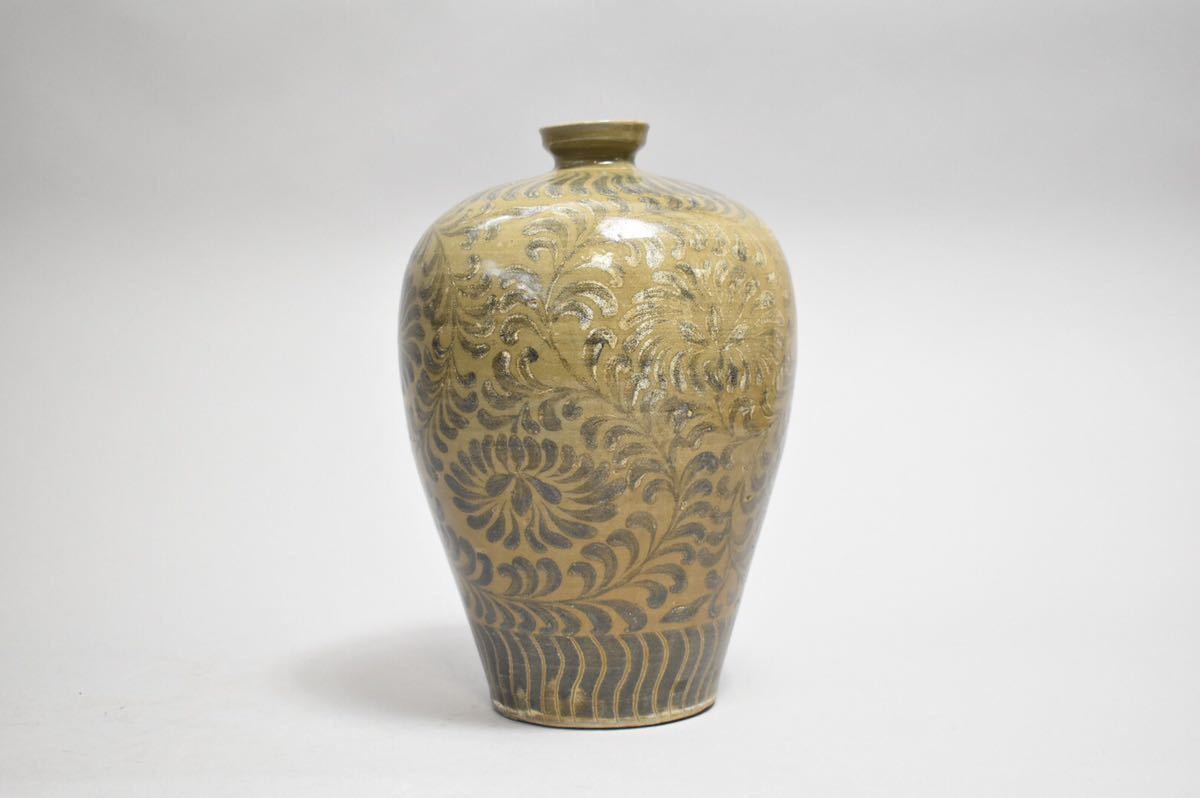 鉄絵 絵高麗　高麗青磁 花草紋 梅瓶　朝鮮 高麗 李朝 花瓶 骨董品 時代品 英】1897 時代 高麗青磁梅瓶 H27.8cm 中国美術 朝鮮 韓国 高麗 李朝