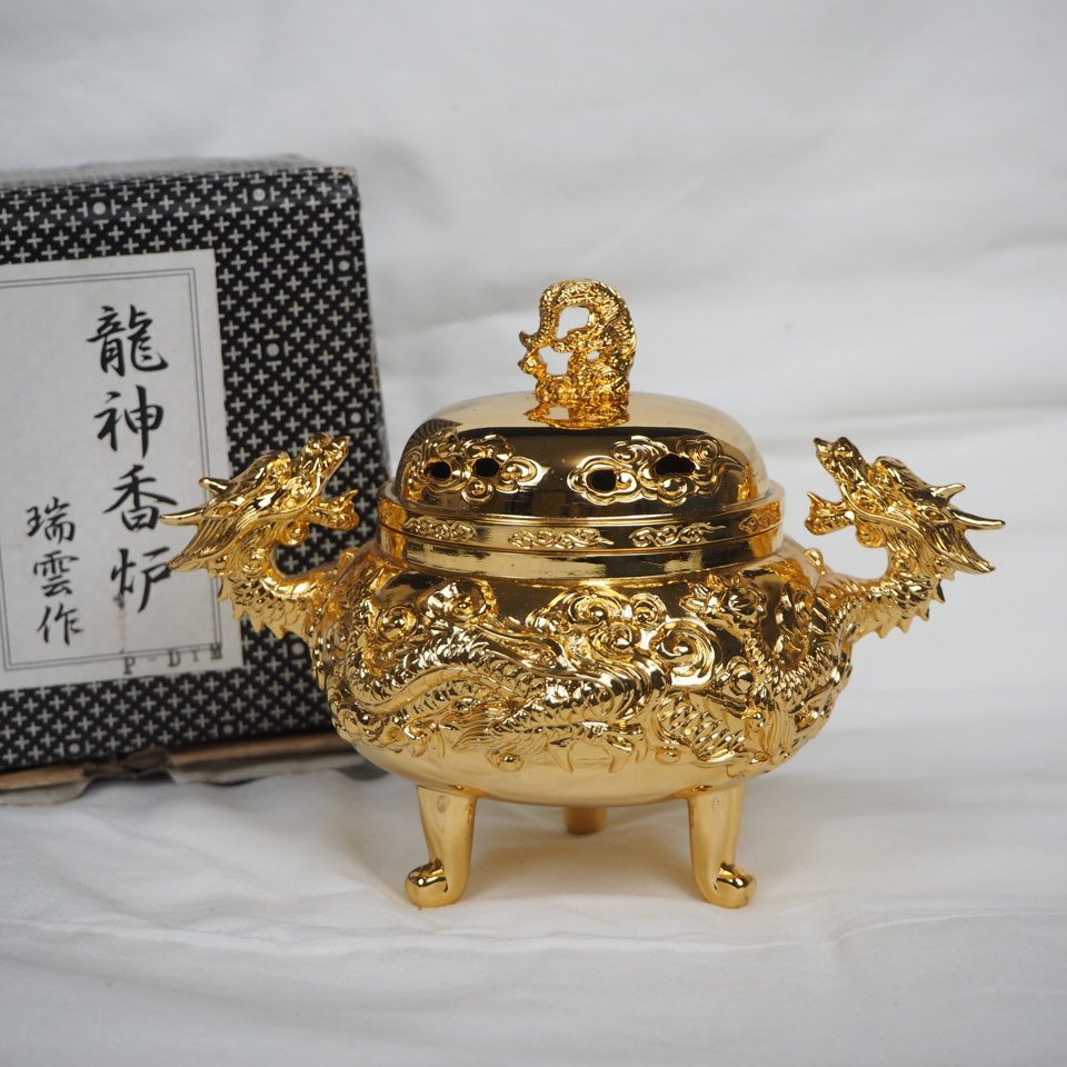 高岡銅器 香炉 龍神香炉 | 香立て 瑞雲 純金メッキ 合金製 ゴールド 純 