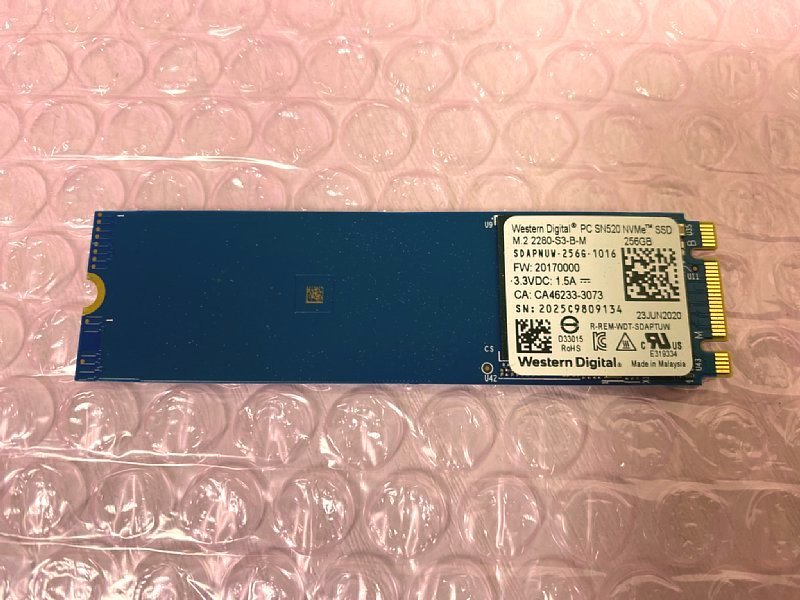 送料込み■Western Digital PC SN520 NVME SSD M.2 2280 SDAPNUW-256G 256GB 増設SSD 片面実装 動作確認済み