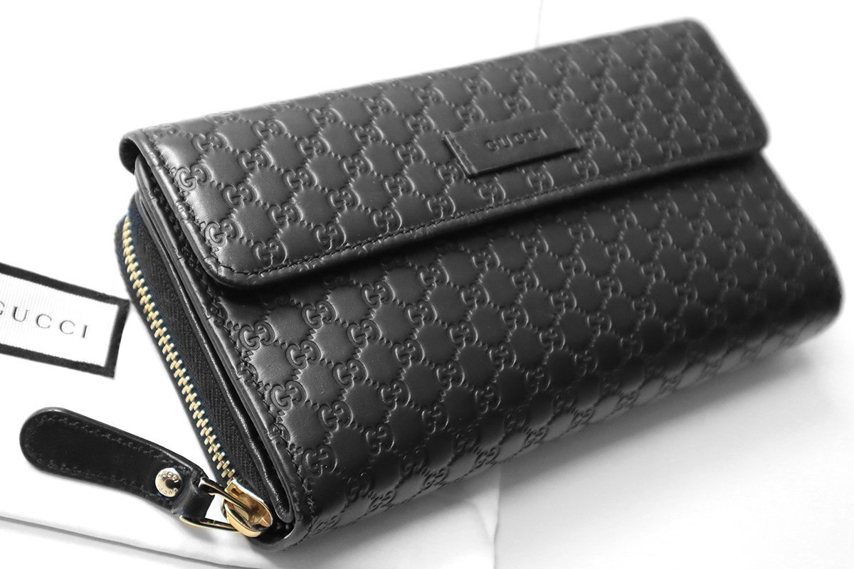 ☆良品 GUCCI ◇ マイクロシマ GG 長財布 黒 (付属品あり) ラウンド 
