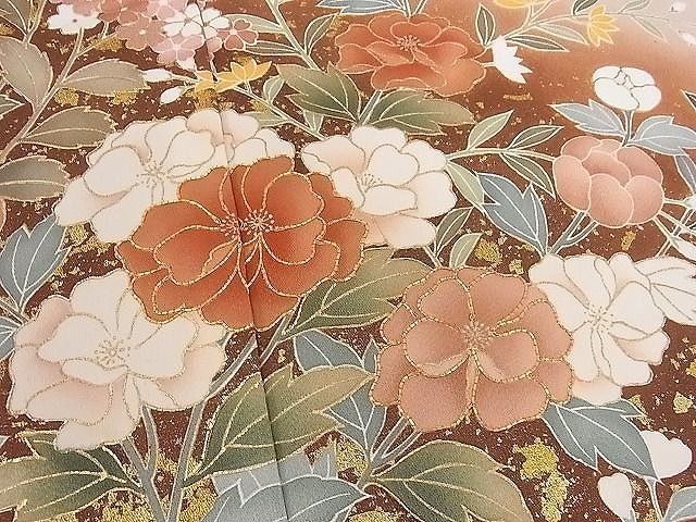 着物屋こころ■訪問着　駒刺繍　草花文　暈し染め　金彩　仮絵羽　正絹　逸品　B-np3712