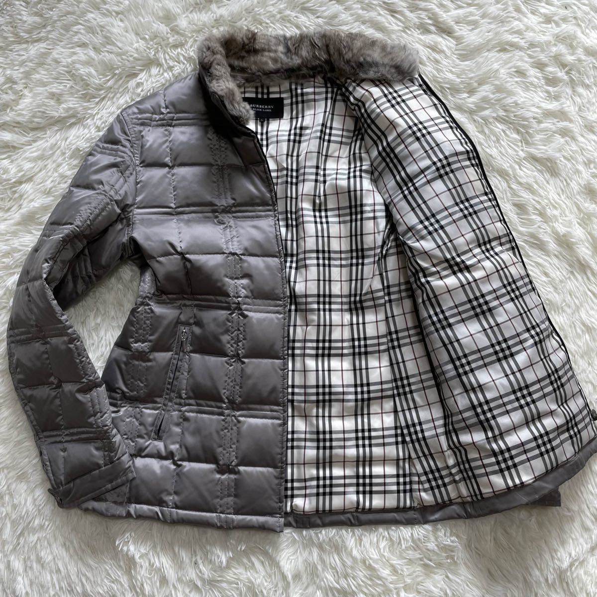 未使用級/Lサイズ●バーバリーブラックレーベル ダウンジャケット コート シャイニーシルバー ラビットファー BURBERRY BLACKLABEL