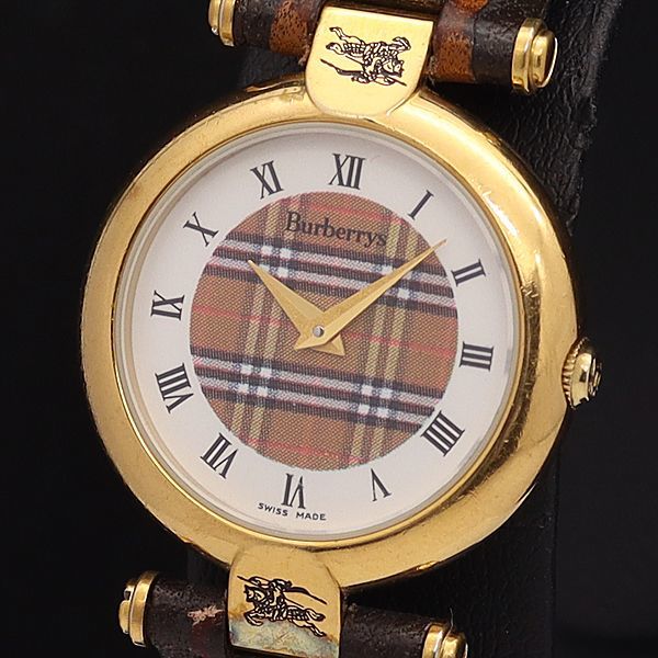 1円 稼働 バーバリー QZ 白文字盤×チェック文字盤 ローマン ラウンド レディース腕時計 5643000IKE