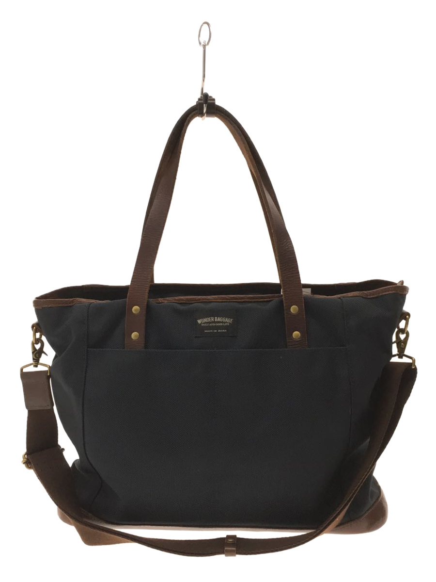 WONDER BAGGAGE◆Goodmans2wayToteBag/トートバッグ/ナイロン/ネイビー/レザー