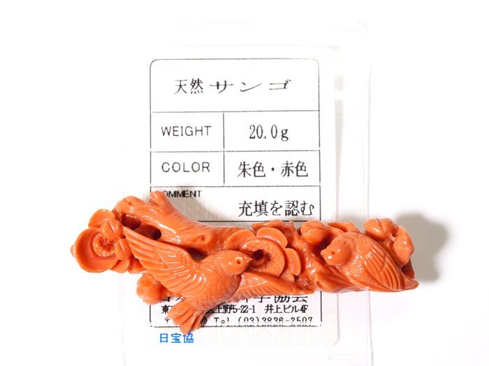 C-45☆ルース 彫刻 サンゴ 日本宝石科学協会ソーティング付き