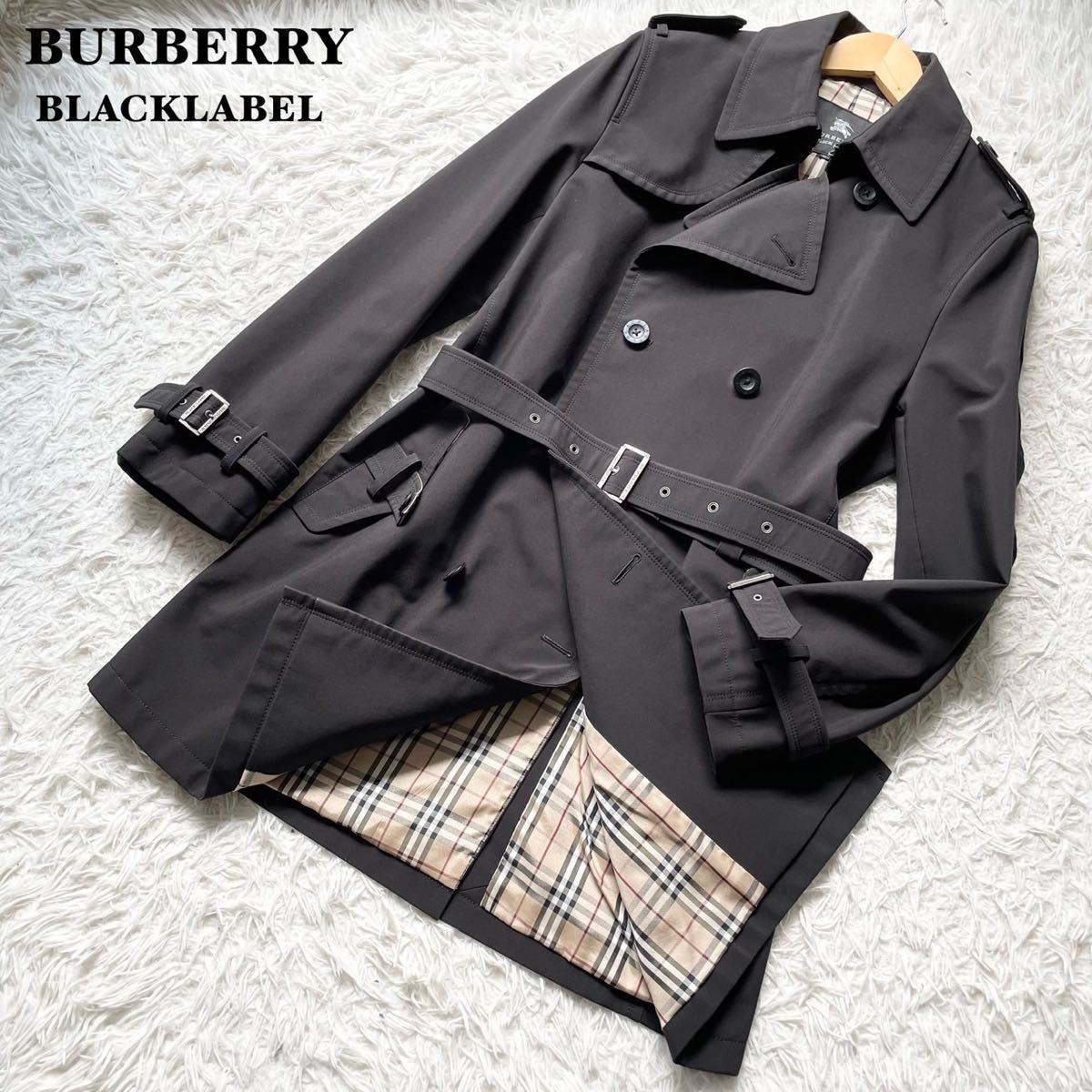 極美品 希少XLサイズ! 美品 バーバリーブラックレーベル トレンチコート BURBERRY BLACKLABEL ロング丈 ベルト 裏地ノバチェック黒 LL