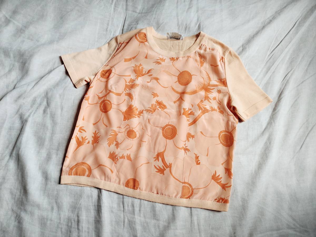 最高級 Salvatore Ferragamo 花柄 シルク切替 カットソー レディース