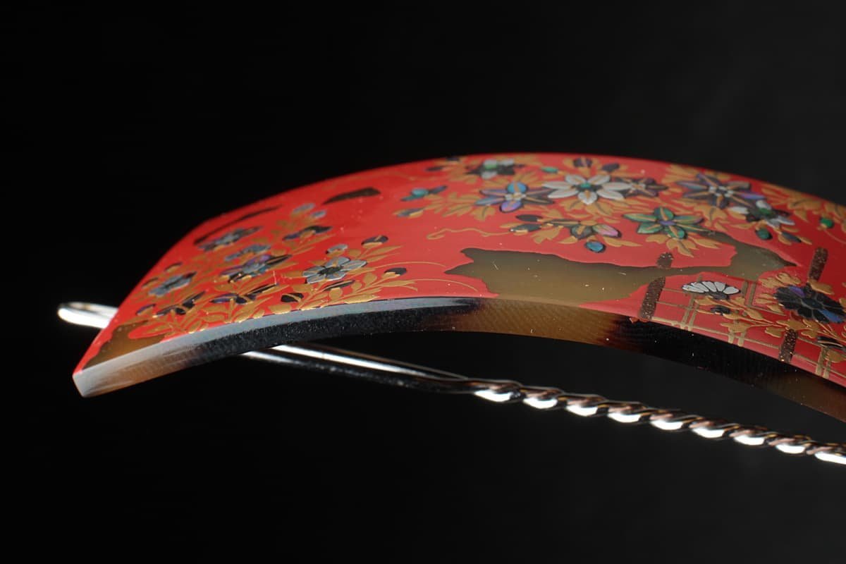EJ535 | 造本鼈甲 草花螺鈿蒔絵髪留め 横9.1cm 重20g 木箱 如月 櫛 