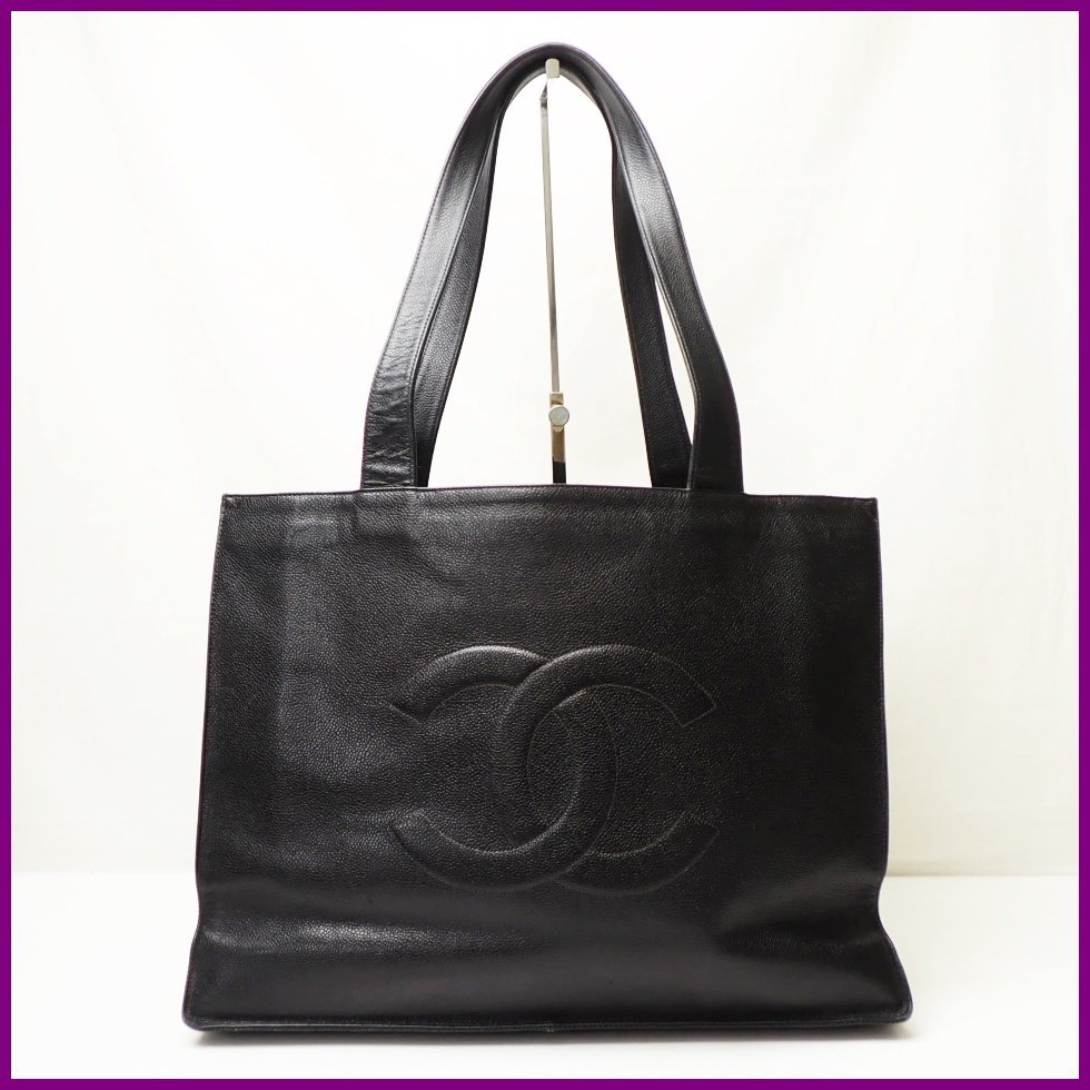 ☆CHANEL/シャネル キャビアスキン トートバッグ/ブラック/レザー/ココ
