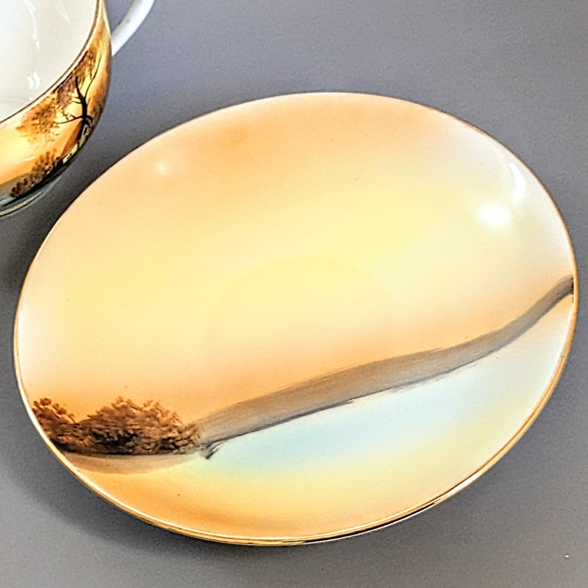 オールドノリタケ 湖畔 オールドノリタケ銘品!! 金盛上コバルト色 