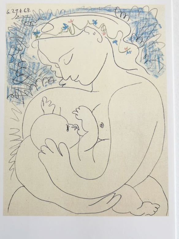 パブロ ピカソ 母性 赤ちゃん 母子 親子 授乳 印刷物 絵 額 木製 額装