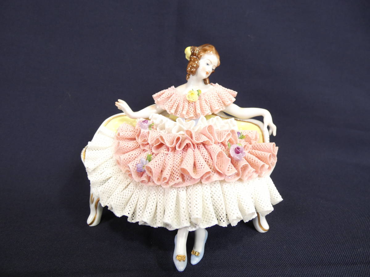 レースドール フィギュリン ドレスデン 美品 磁器人形 陶人形 ドイツ製 