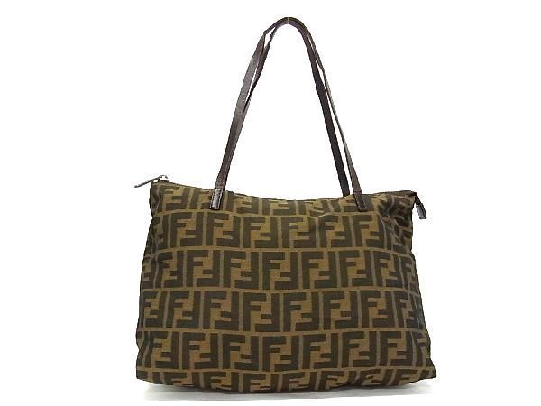 1円 FENDI フェンディ ズッカ柄 ナイロンキャンバス×レザー トート