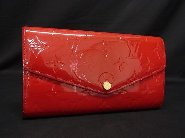 1円 LOUIS VUITTON ルイヴィトン M90208 モノグラムヴェルニ ポルトフォイユ サラ 二つ折り 長財布 ウォレット レッド系 AJ4764ｍオ