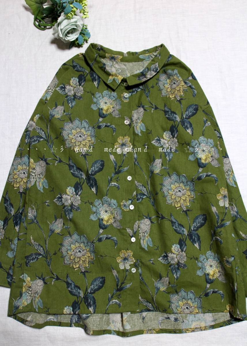 hand made♪cotton&amp;リネンちび襟シャツ♪ | hand made
