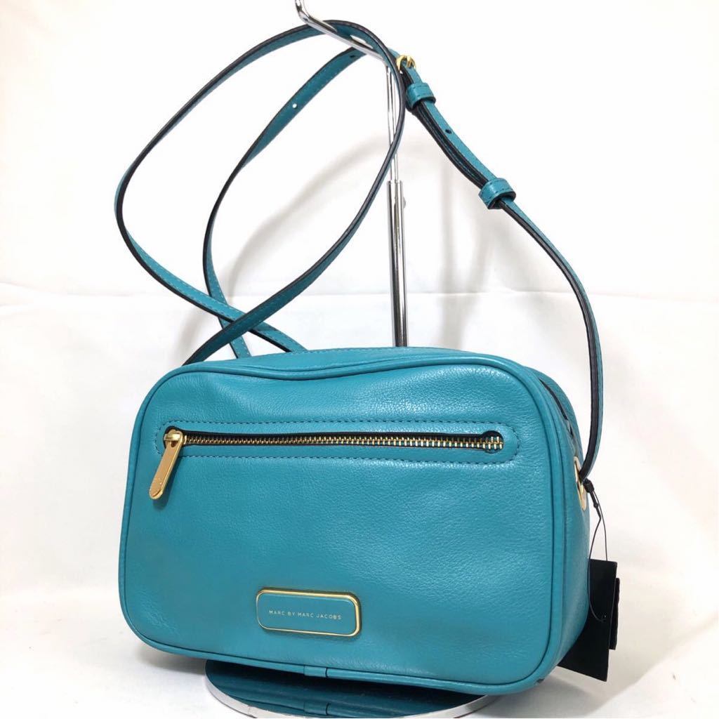 G◆ elegant 定番人気 マークジェイコブMARC BY MARC JACOBS レザー ショルダー 斜め掛け クロスボディバッグ 婦人鞄 ターコイズブルー