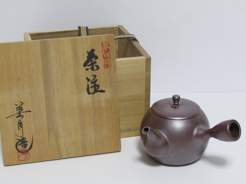 dd07-8275[SAN] 萬古焼 伊藤美月 造 茶注 共箱 急須 煎茶道具 未使用 保管品 ②