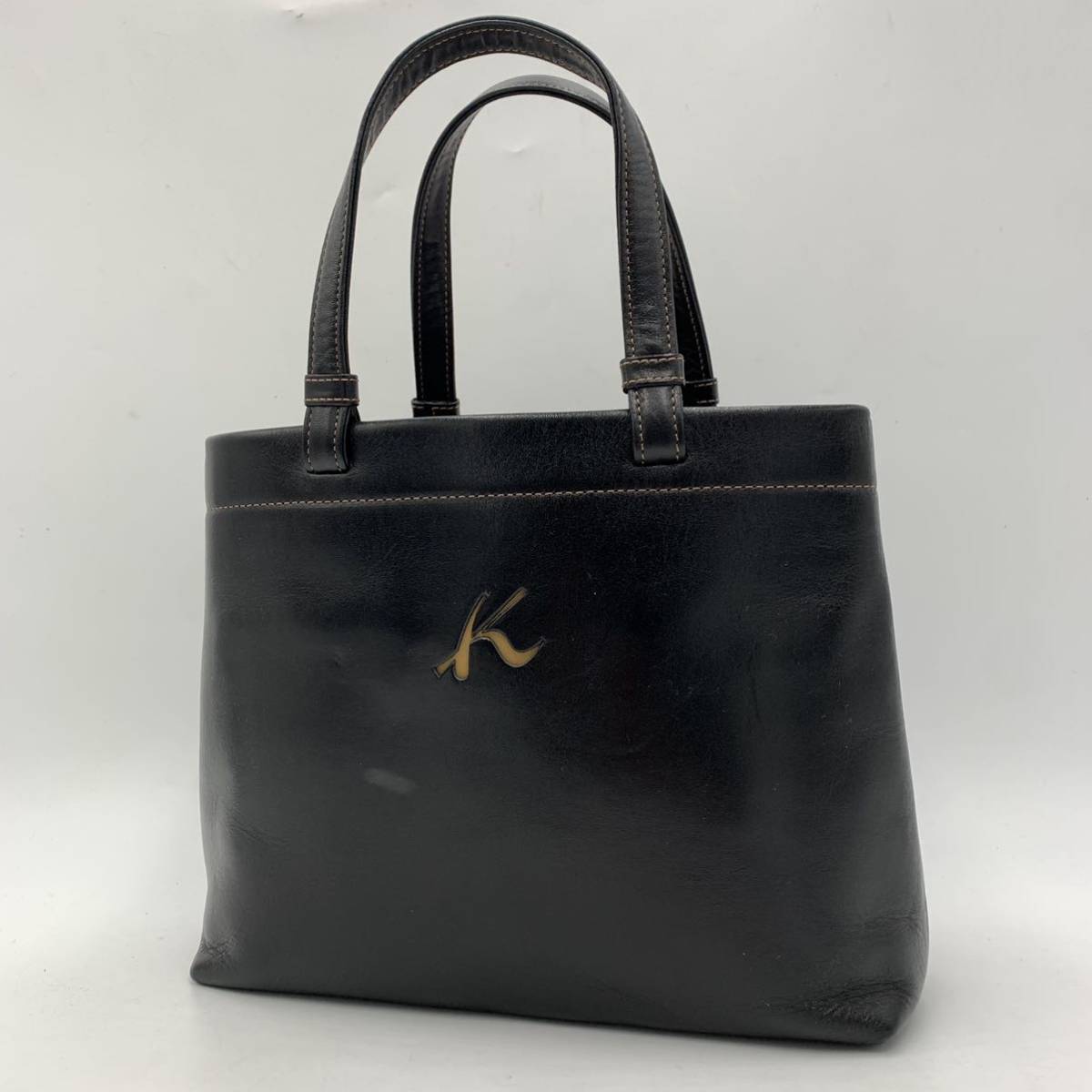 D ☆美品/ 人気モデル!! [洗練されたデザイン] 'Kitamura MOTOMACHI キタムラ' 本革 レザー ハンドバッグ 手提げ トートバッグ BLK 婦人鞄