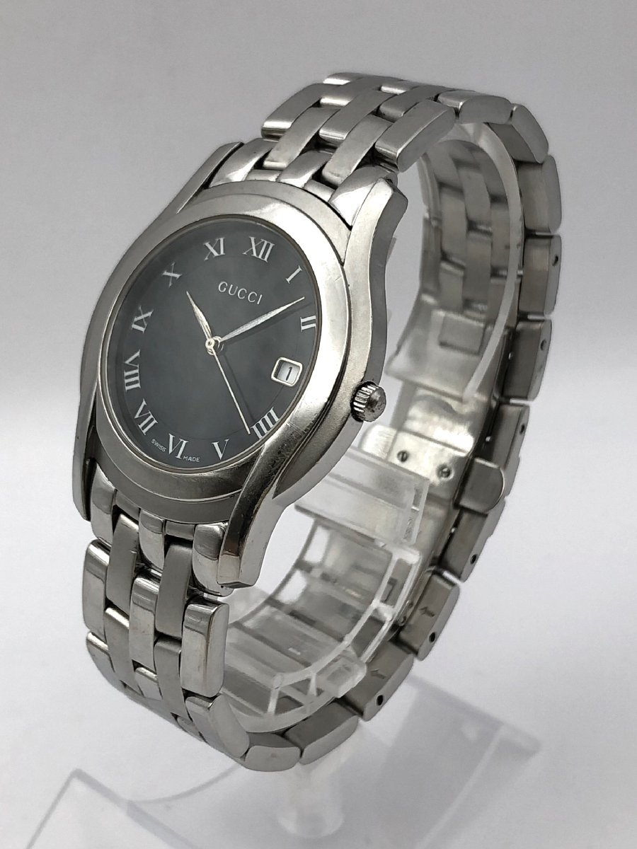 1円～/GUCCI/グッチ/5500M/3針/デイト/黒文字盤/ローマン/シルバー