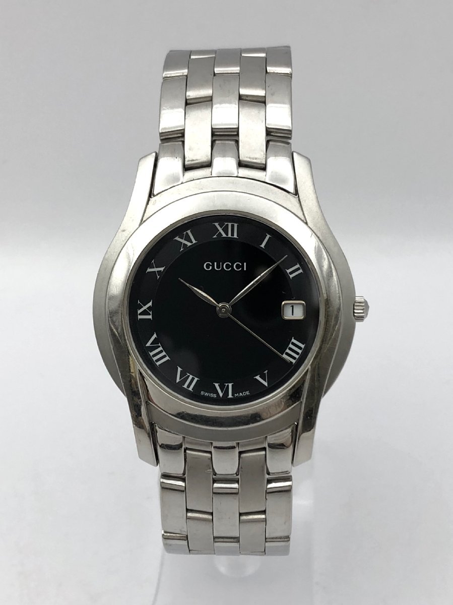 1円～/GUCCI/グッチ/5500M/3針/デイト/黒文字盤/ローマン/シルバー