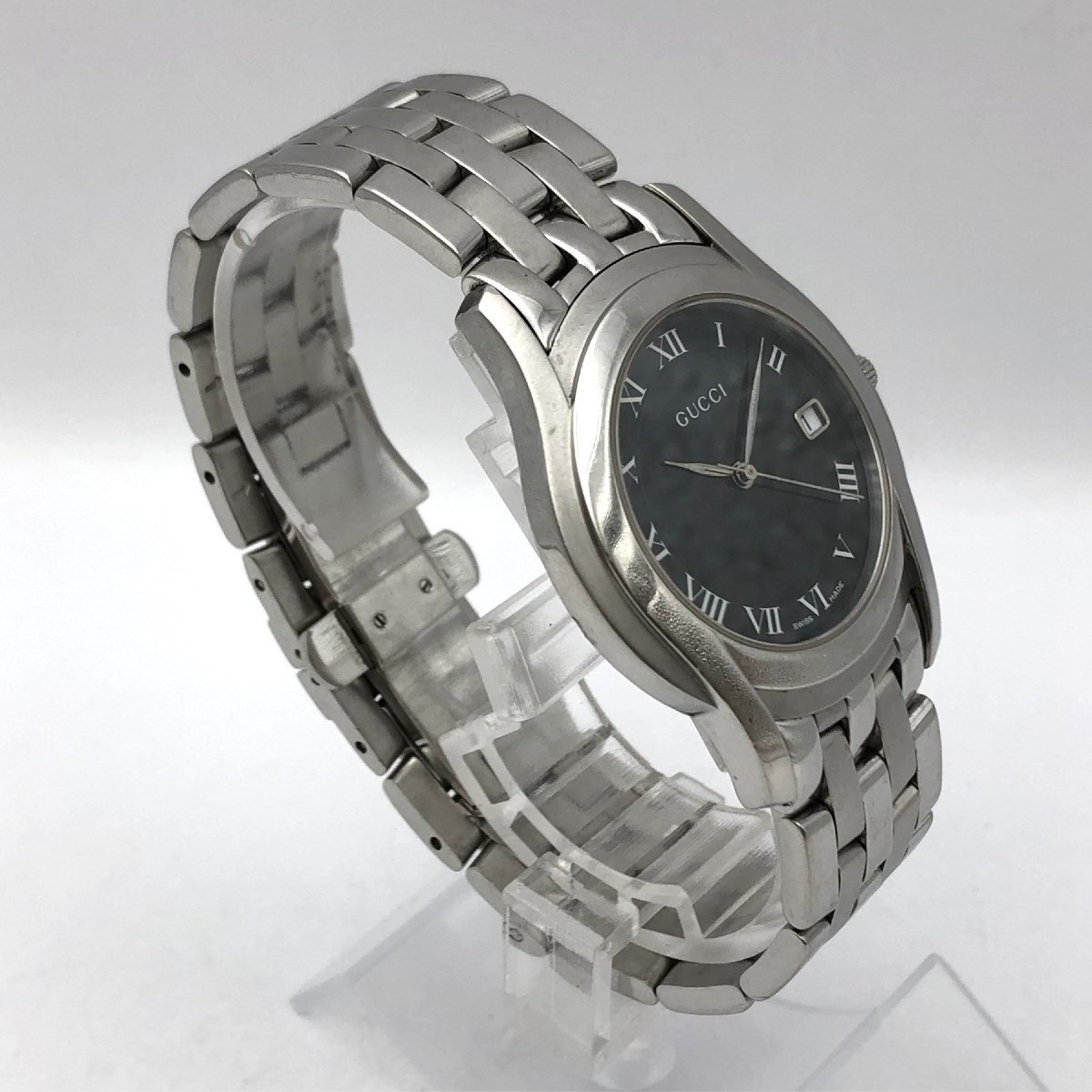 1円～/GUCCI/グッチ/5500M/3針/デイト/黒文字盤/ローマン/シルバー