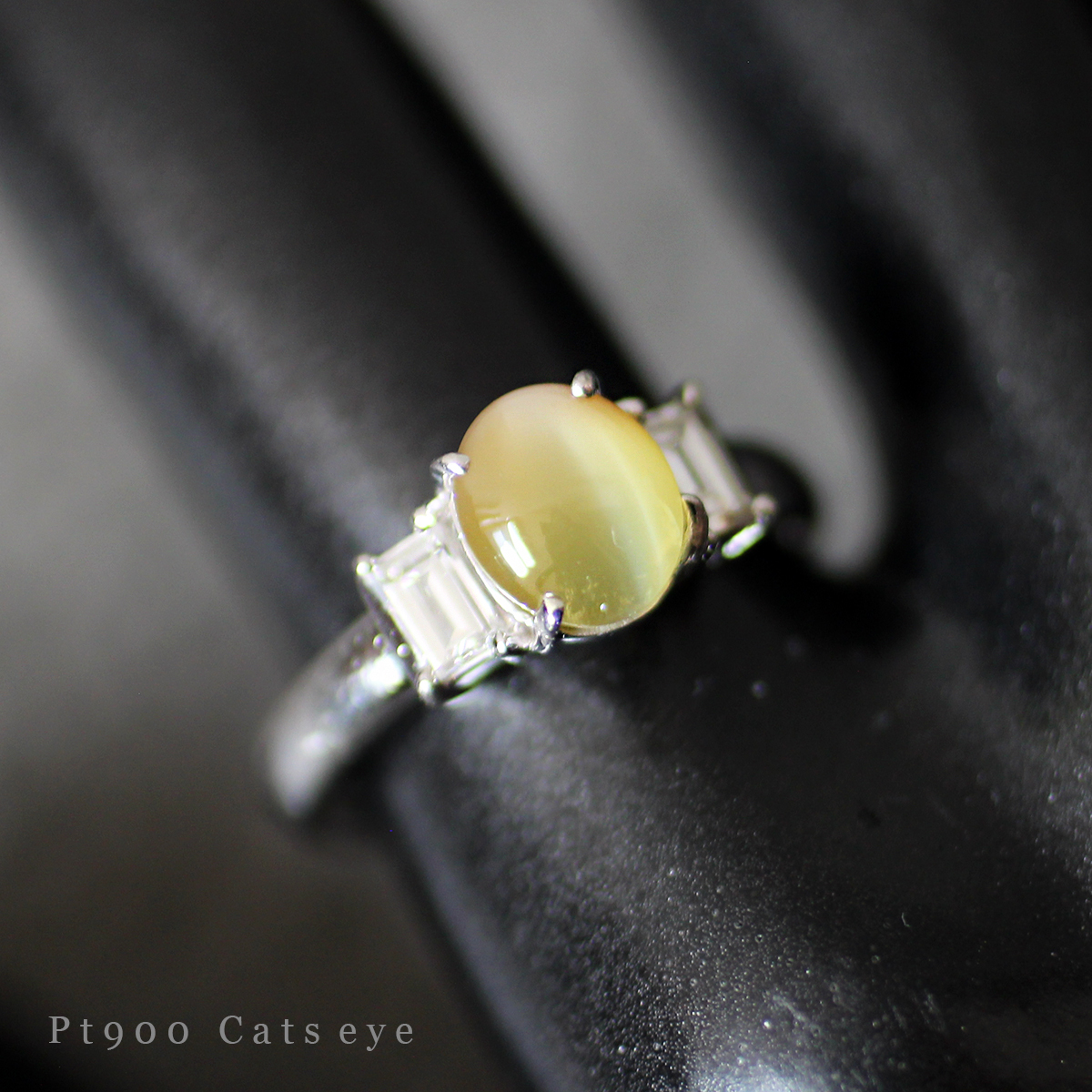 Pt 900 キャッツアイ 1.846ct 天然 ダイヤ モンド 0.32ct ヴィンテージ 