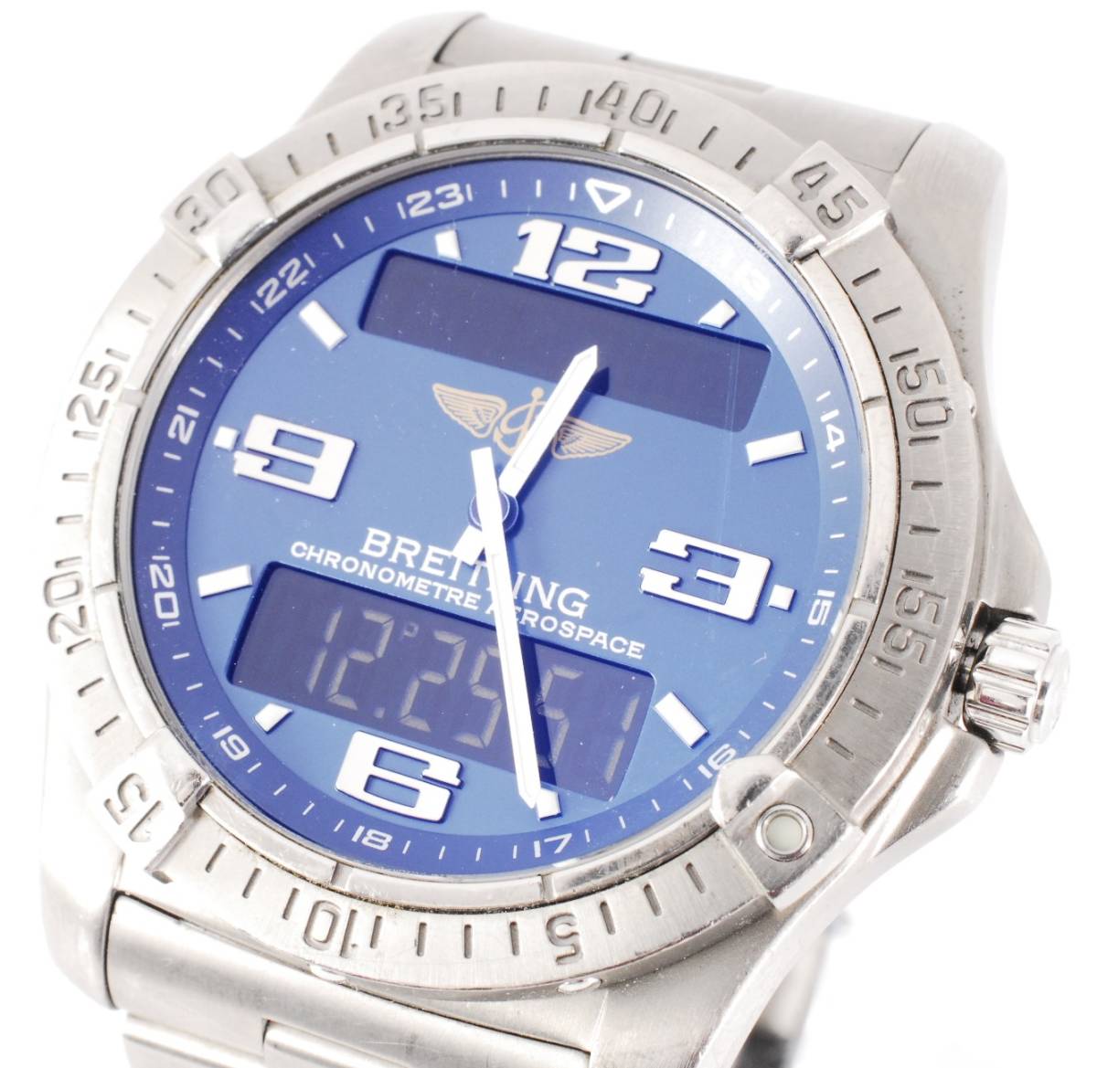 ★極美品★ BREITLING E79362 ブライトリング エアロスペース デジアナ 青文字盤 メンズ 腕時計 希少 レア