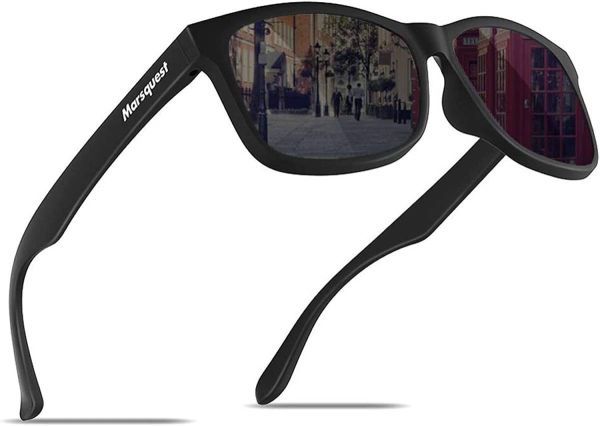 [MARSQUEST] サングラス 運転用 偏光サングラス 超軽量18g 抗衝撃 紫外線カット UV400 サングラス メンズ ウェリントン型 収納袋付き