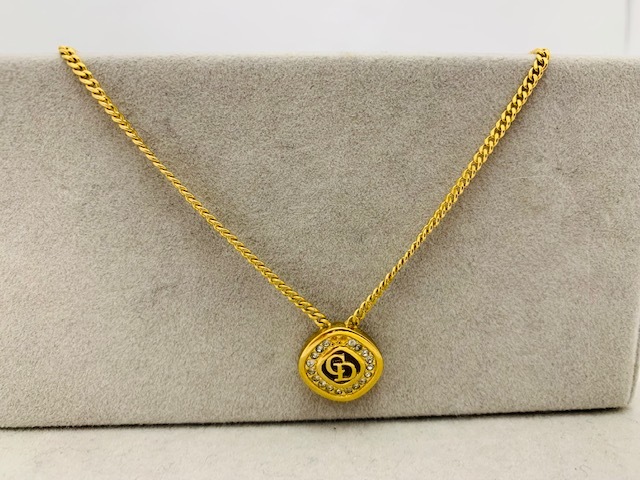 ☆1000円セール ☆　Christian Dior ネックレス CD ロゴ ラインストーン ひし形 ゴールド ディオール ブランド　アクセサリー◆17265