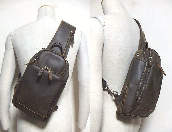 未使用:TIDING.オイル レザー ボディ バッグ(上質.厚手.牛革/Wジップ開/USBポート搭載/ポケット多/H34W19D8/ワンショルダー/ビジネス.旅行)