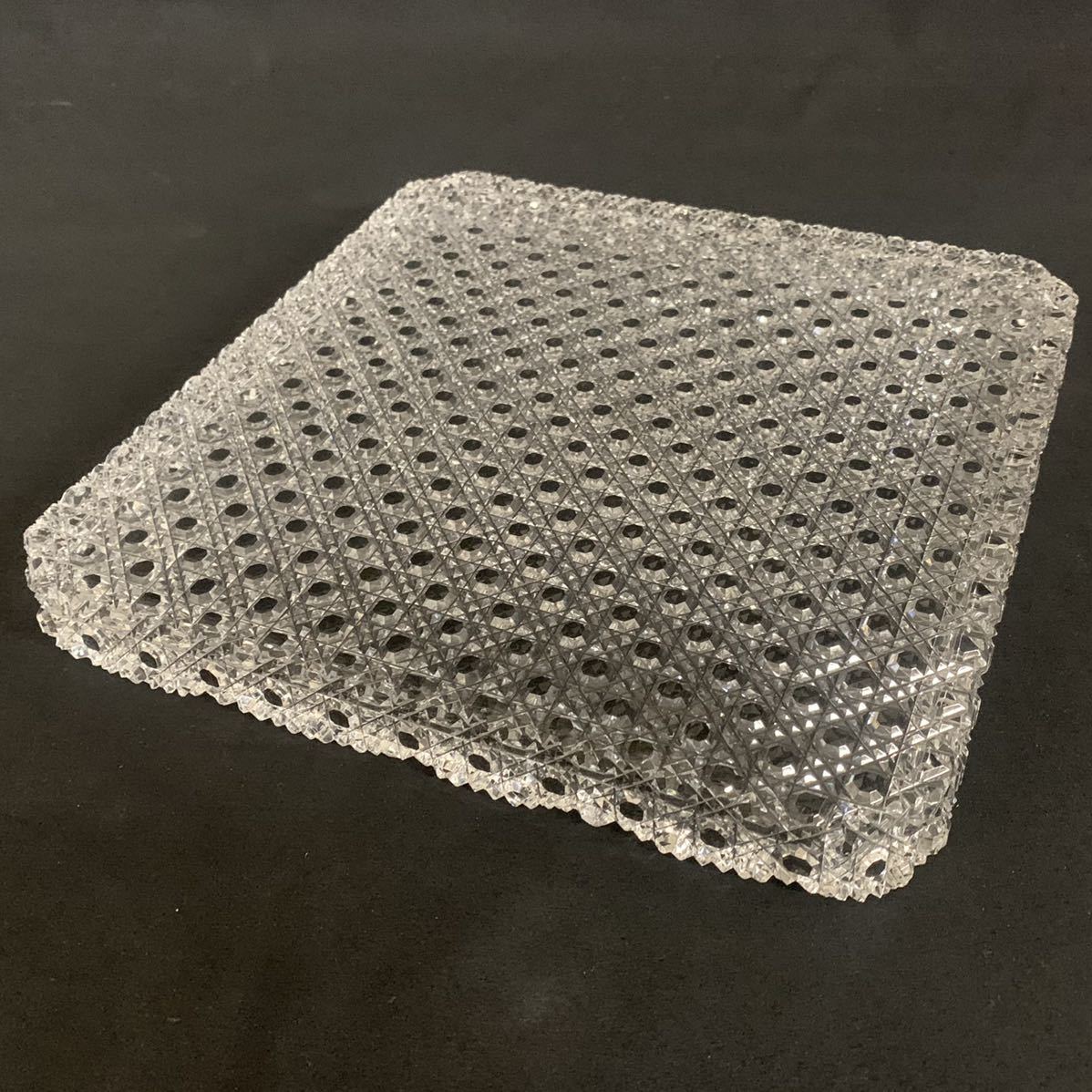 江戸切子 龍目紋 八寸 正角皿 須田秀石作 共箱 和