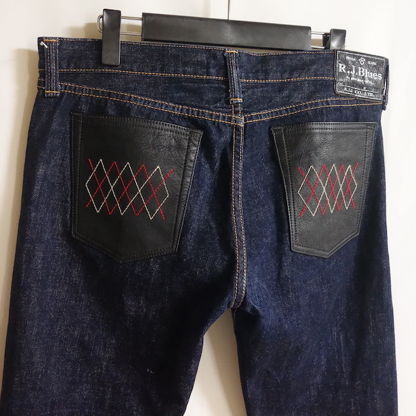 R.J.B セルビッジ デニムパンツ D107A W33】レザーポケット アーガイル 