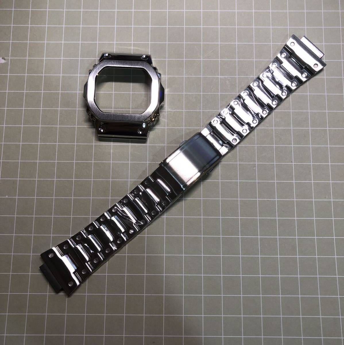Casio G-SHOCK カスタム用　互換メタル　ベゼル、ベルトセット　ステンレス製 5610系用　ベゼル　バント　色シルバー　工具付き