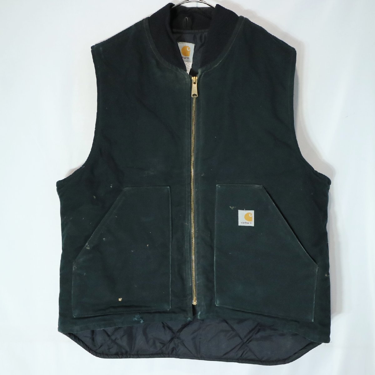 USA製 Carhartt カーハート 中綿ベスト ワークウェア ダック生地 重ね着 防寒 ブラック ( メンズ L ) 中古 古着 M5120