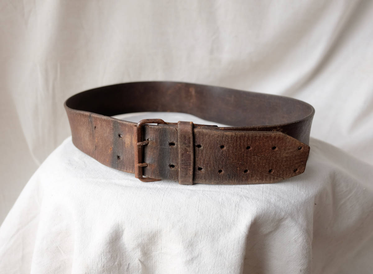 1930's 1940's フランス軍 ヴィンテージ ダブルピンレザーベルト 30s 40s フレンチヴィンテージ