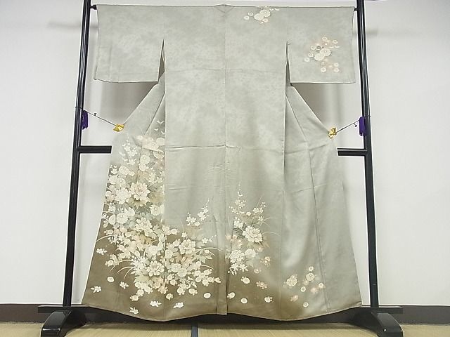 着物屋こころ■訪問着　友禅　刺繍　草花文　暈し染め　金彩　丹後ちりめん　反端付き　着丈157cm　裄63cm　正絹　逸品　A-ta1542 暈し染め 逸品 金彩 裄64.5cm B-fe3469 平和
