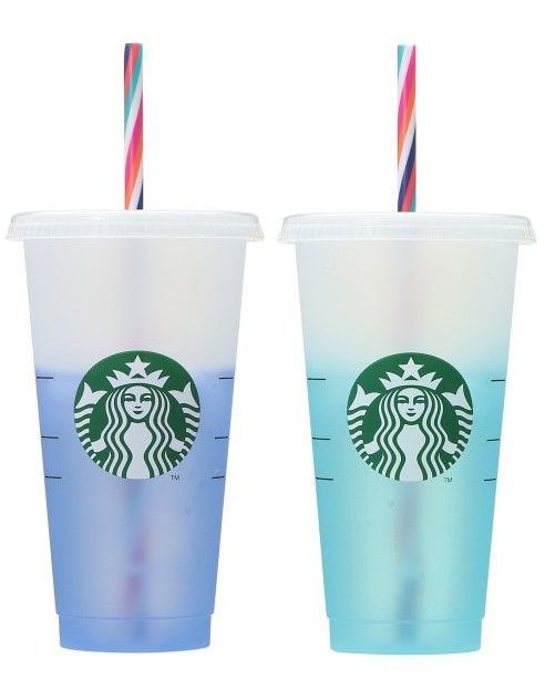 スタバ★ターコイズ＆ブルー セット★ミステリーカラーチェンジング リユーザブル コールドカップ710mlリユーザブルカップ新品タンブラー