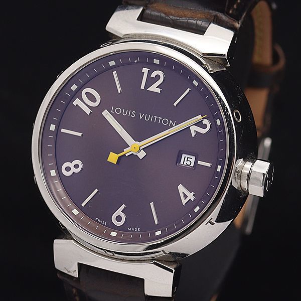 1円 稼働 良品 ルイヴィトン QZ Q1111 タンブール 黒系文字盤 デイト メンズ腕時計 5837700 NKG