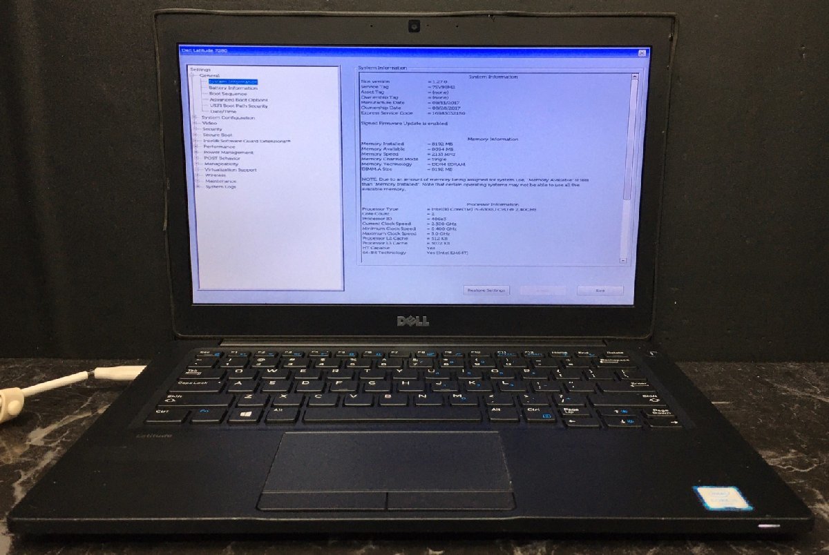 1円～ ■ジャンク DELL LATITUDE 7280 / 第6世代 / Core i5 6300U 2.40GHz / メモリ 8GB / SSD 256GB / 12.5型 / OS無し / BIOS起動可