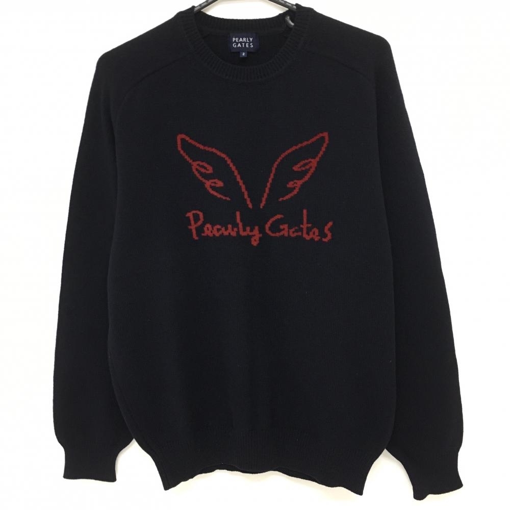 【超美品】パーリーゲイツ セーター ネイビー×レッド ニット ウール100％ レディース 2(L) ゴルフウェア PEARLY GATES