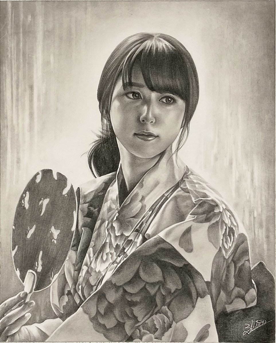 代理出品】江副拓郎(1983-)○現代美人画『宵山』鉛筆画3号○2020年○獺
