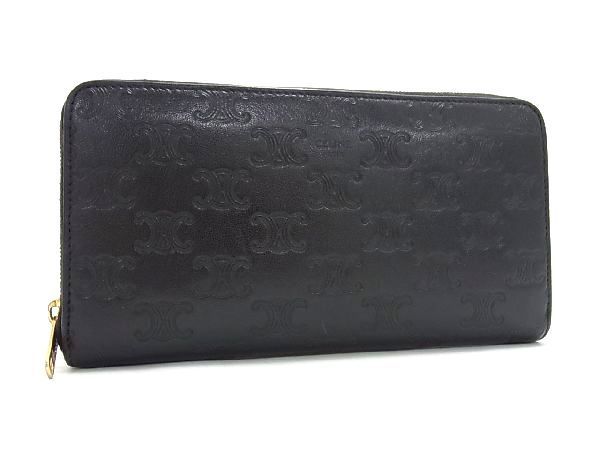 1円 CELINE セリーヌ マカダム柄 レザー ラウンドファスナー 長財布