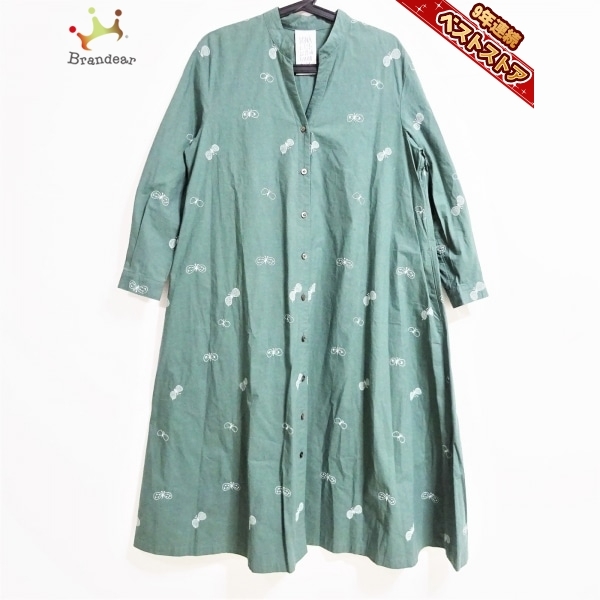 ミナペルホネン mina perhonen (mina) サイズ36 S choucho ダークグリーン×アイボリー レディース laundry/シャツワンピ/ロング丈/刺繍/蝶