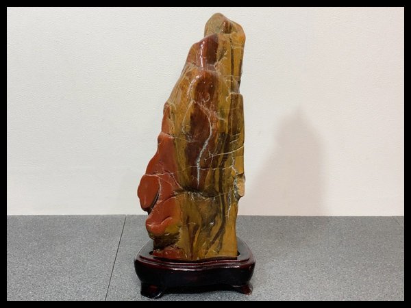 t399 佐渡 黄玉 赤石 水石 鑑賞石 原石 台座付 重量約5kg / 盆栽 盆石