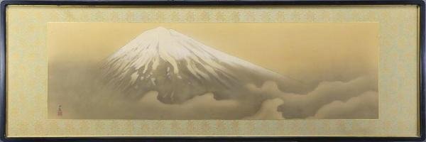 WISH】横山大観 工芸画 約60号 大作 絹本 富士山風景 〇重文に「瀟湘