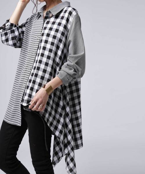 アンティカantiqua★大人の為のモード×カジュアル。デザインを効かせたシャツならコーデをリードする。アシメチェック柄シャツ