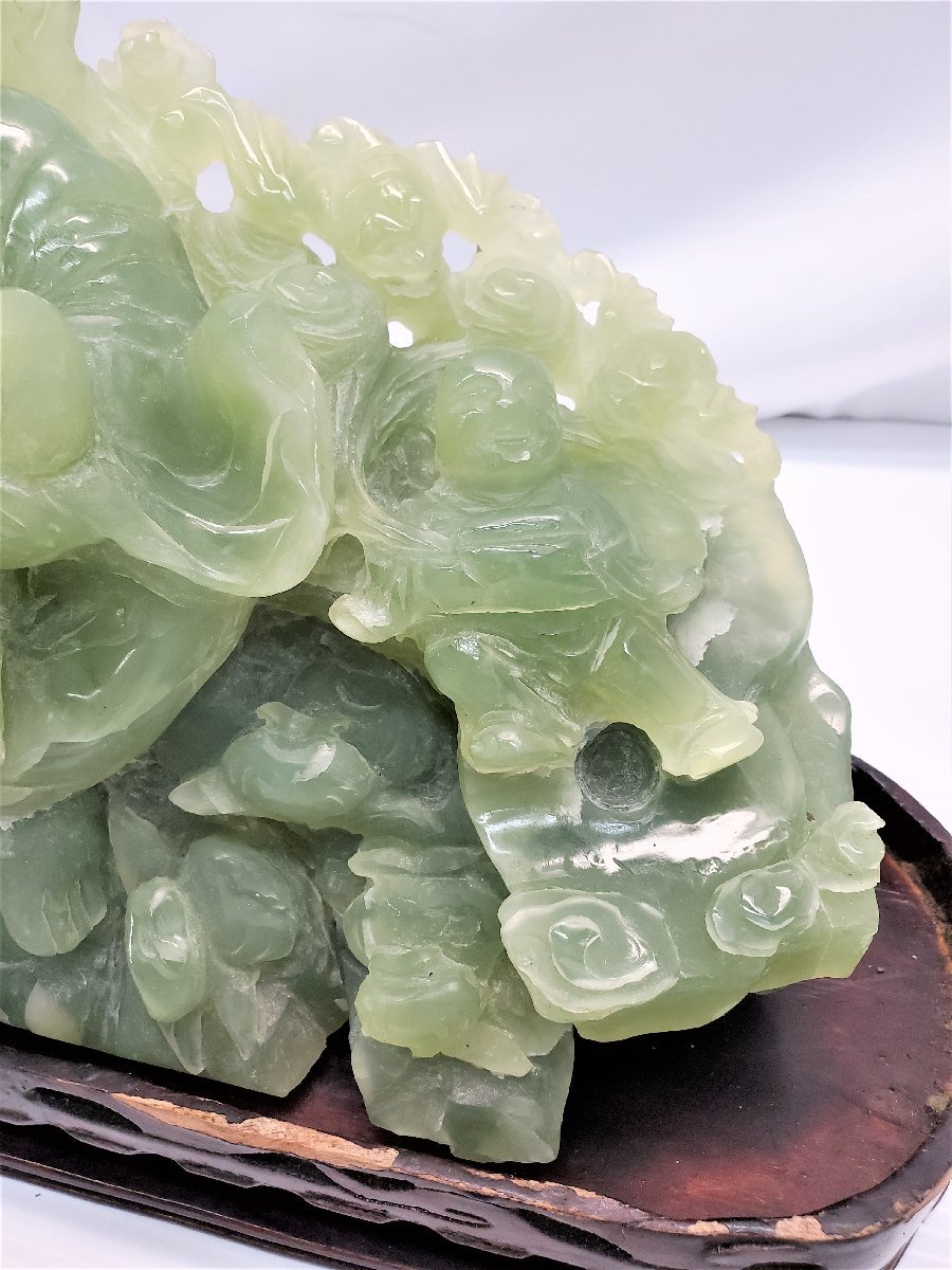 A54768 翡翠 ヒスイ 置物 布袋様 重さ8.2㎏ 七福神 天然石 彫刻細工 木